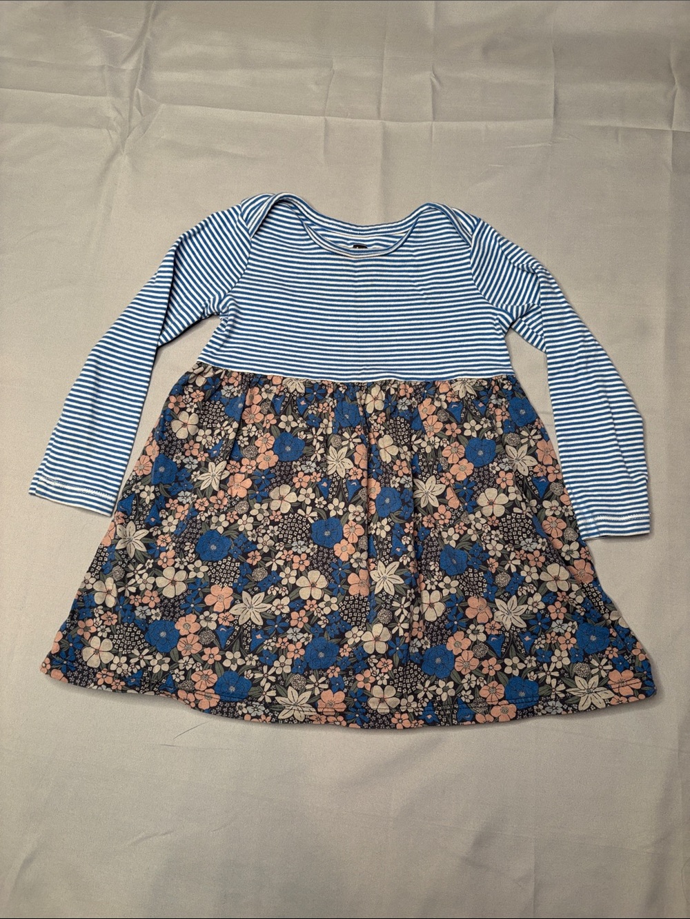 Tea Collection Blue Striped and Floral Girls' Dress Size 2T